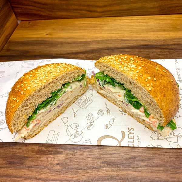 Chicken and rocket seeded bap made by Quigleys cafe, bakery and deli