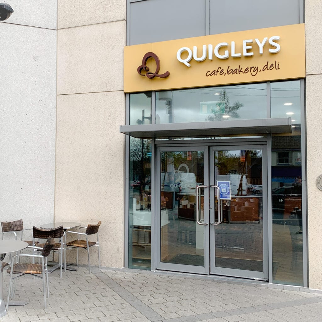 Quigleys cafe, bakery and deli exterior with outdoor seating in Carlow