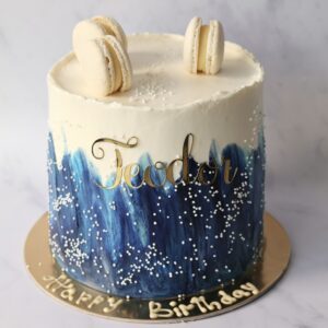 Blue Luxury Personalised Cake with Macarons