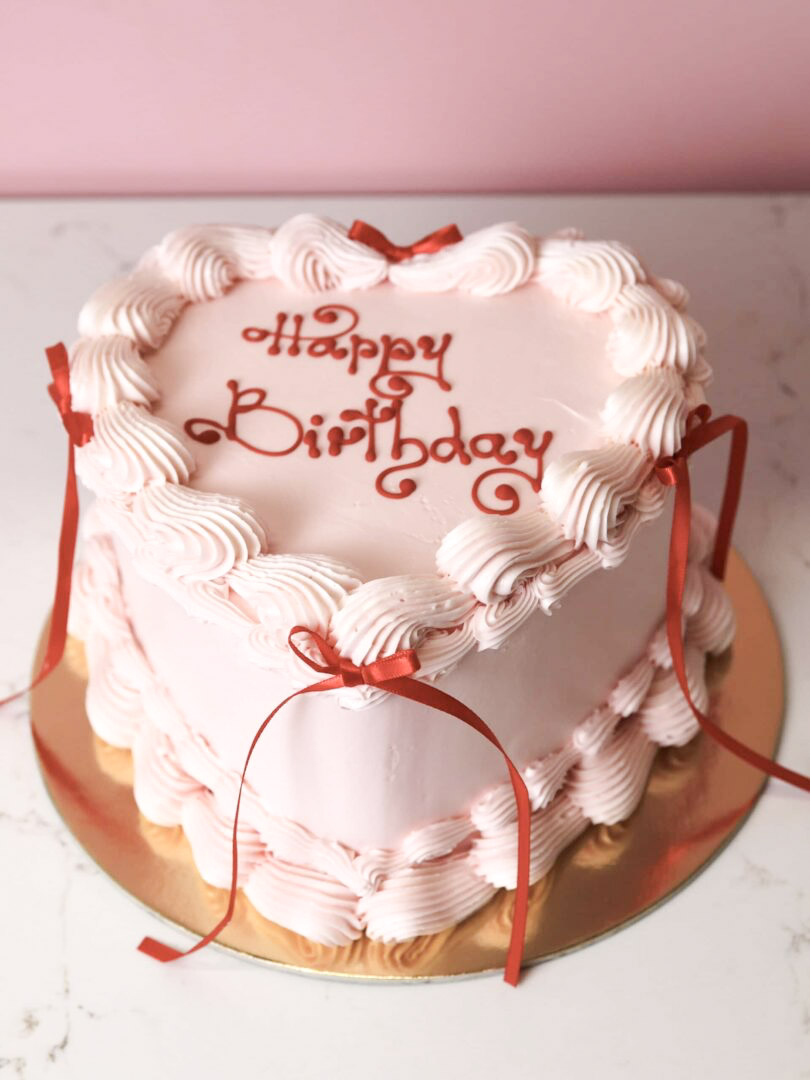 Pink Luxury Vintage Heart Cake (with Red Bows)
